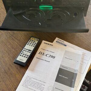 Onkyo Six Disc CD Changer DX-C390 with remote, audio cable, instructions